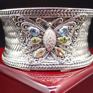 SAMUEL B. Butterfly jeweled cuff bracelet  / 18K gold and .925 Silver.